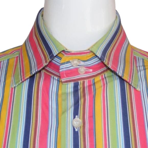 ETRO Shirt, 40/M, Bold Multicolor Stripes, Spread collar, LS, Tall, Button front - Picture 2 of 11